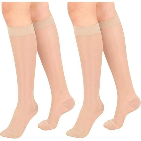MARTINE MALL 2 Pairs Closed Toe Sheer Compression Stockings 15-20 mmHg Knee High Medical Compression Socks for Women