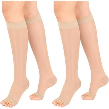 MARTINE MALL 2 Pairs Open Toe Sheer Compression Stockings 15-20 mmHg Knee High Medical Compression Socks for Women