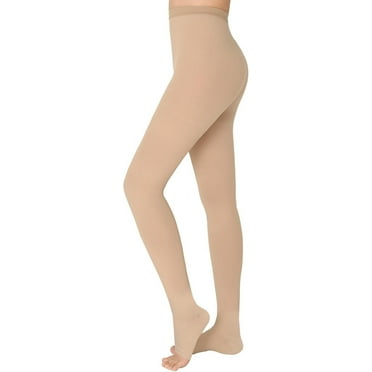MARTINE MALL 20-30 mmHg Medical Open Toe Compression Pantyhose Beige M Size Nylon Compression Stockings for Women & Men