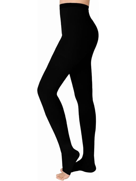 20-30 mmHg Medical Open Toe Compression Pantyhose Black 2XL Size Nylon Compression Stockings for Women & Men