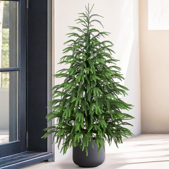 MARTINE MALL 3ft Artificial Norfolk Pine Tree Faux Christmas Tree Fake Potted Plants for Front Porch Outdoor Indoor Garden Christmas Decor