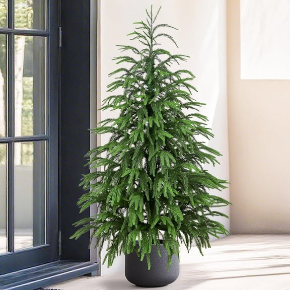 MARTINE MALL 4ft Artificial Norfolk Pine Tree Faux Christmas Tree Fake Potted Plants for Front Porch Outdoor Indoor Garden Christmas Decor
