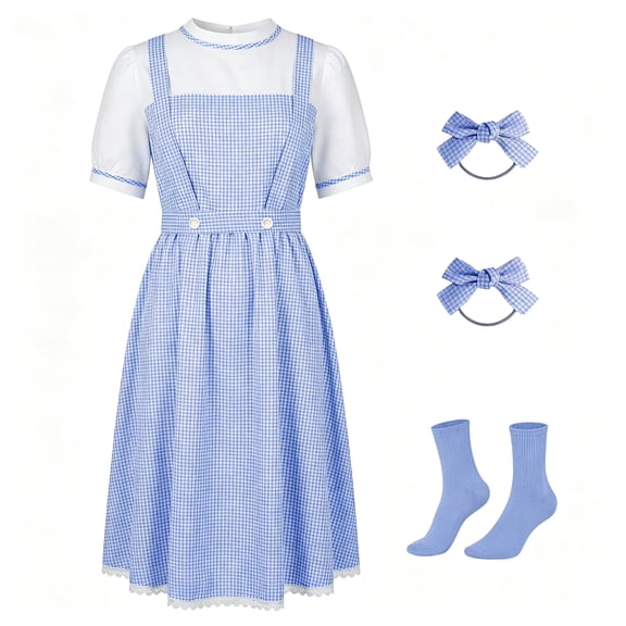 MARTINE MALL Halloween Costumes for Women Dorothy Adults Dress Socks Hair Bows Costumes Outfits