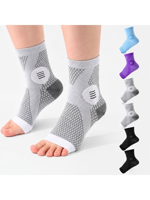 6 Pairs Open Toe Ankle Heel Compression Foot Sleeves Plantar Fasciitis Compression Socks Ankle Support Sleeve for Men and Women