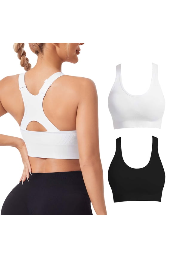 2 Pcs Adjustable Sports Bra for Women,Racerback High Support Bras Padded Workout Bras Seamless Yoga Athletic Bra