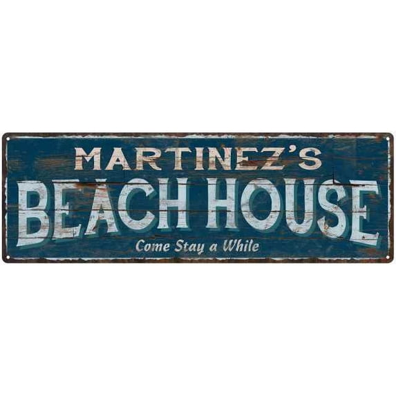 MARTINEZ'S Beach House Blue Rustic Cabin Home Decor 8x24 Metal 108240026011