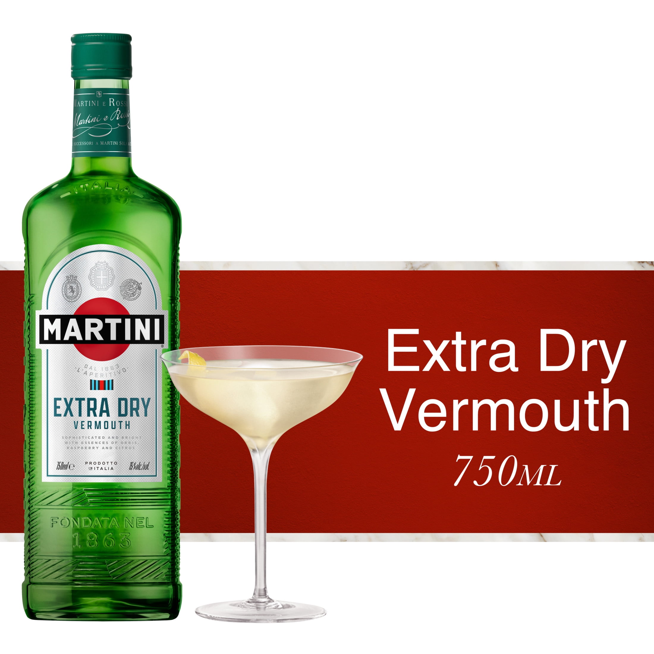 MARTINI Extra Dry Vermouth Cocktail Mixer, 750 mL Bottle, ABV 15