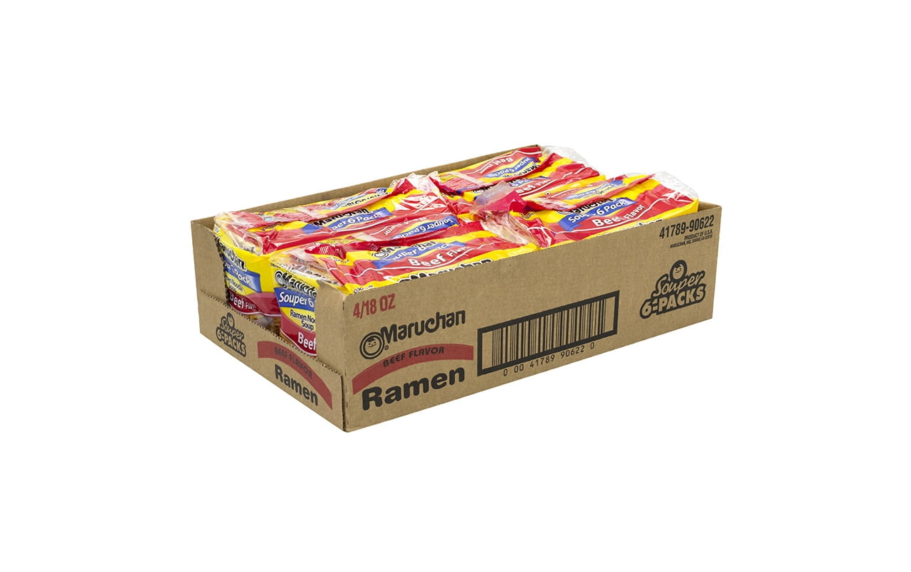 MARUCHAN Ramen Noodle Soup Beef Flavor Souper 6 Pack, 4 Count (24 Packs)