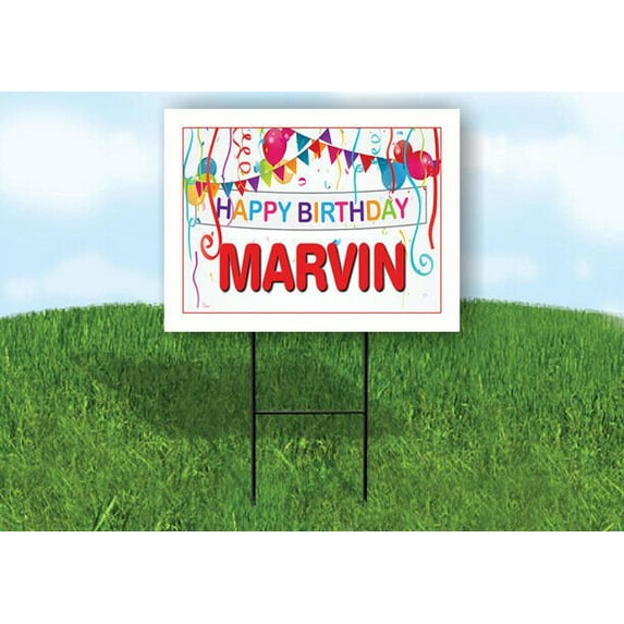 MARVIN HAPPY BIRTHDAY BALLOONS 18 in x 24 in Yard Sign Road Sign with Stand