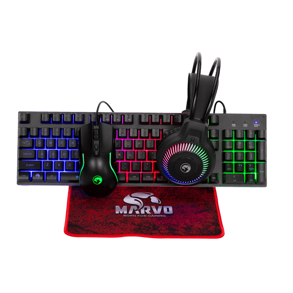 MARVO CM416 All-In-One Wired Gaming Kit, High Durability Keyboard & Mouse, Adjustable CPI, Static RGB Lighting, USB & 3.5mm Ports, Sweat-Proof Mouse Pad, Gaming Set for Desktop Gamers