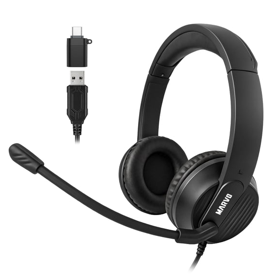 MARVO HG11 Wired Over-Ear Headset, 40mm Drivers, Clear Stereo Audio, Non-RGB, Type-C & USB-A 2-In-1 Ports, 1.8m PVC Cable, Headphones for Business & Office Use