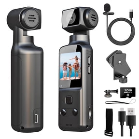 MARVUE 4K Body Camera with External Microphone, 270° Rotatable Mini Video & Audio Pocket Camera Ideal for Outdoor, Bike, Travel, 32GB Included