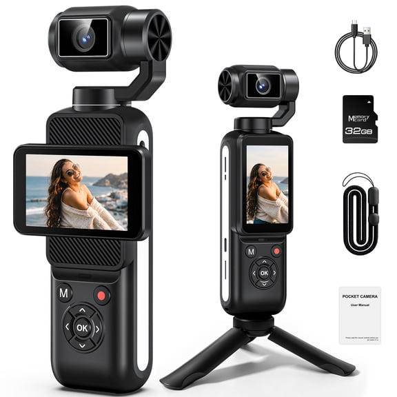 MARVUE 5K Vlogging Camera 80MP Dual-axis Anti-shake Pocket Camera, Smart Face Tracking, POV, Tilt Lock, WiFi, Tripod, Rotatable 2.2” Touch Screen