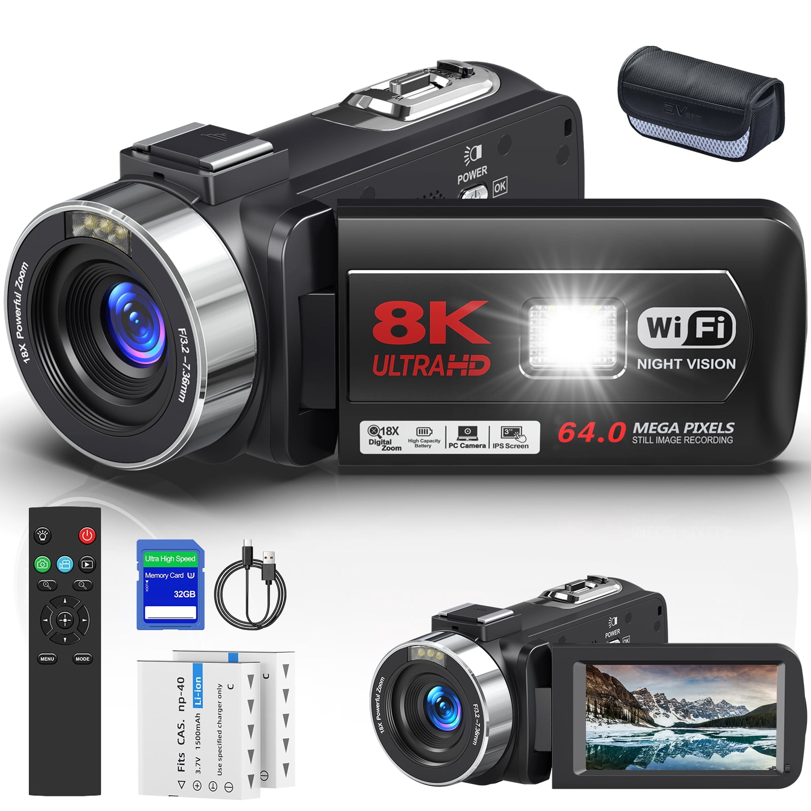 8K Ultra HD 64MP ビデオカメラ　YouTubeカメラ Amazon | ビデオカメラ 8K 6400万画素18倍デジタルズームYouTube