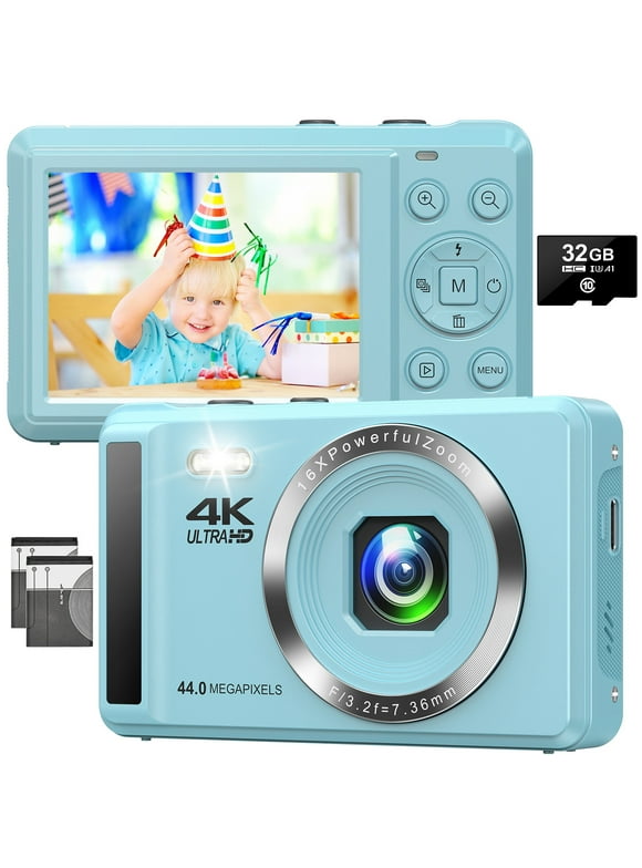 MARVUE Digital Camera 4K UHD 44MP Vlogging Camera, Autofocus Compact Camera with 16X Digital Zoom, Point and Shoot Digital Camera with 32GB SD Card & 2 Batteries - Blue