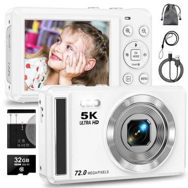 MARVUE Digital Camera 5K UHD 72MP Vlogging Camera, Autofocus Compact Camera with 16X Digital Zoom, Point and Shoot Digital Camera - White