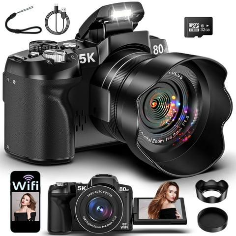 MARVUE Digital Camera 5K UHD 80MP WiFi Vlogging Camera Photography 3’’270 Flip Screen Autofocus with 32GB TF Card