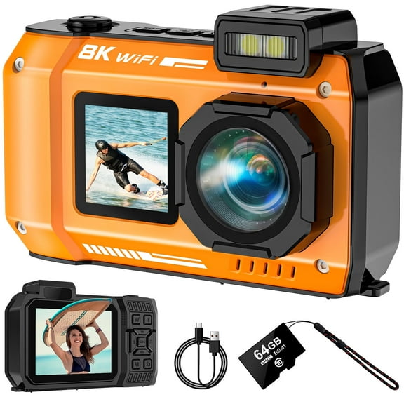 MARVUE Digital Camera 8K 70MP WiFi Autofocus Rugged Dustproof Shockproof Waterproof Camera with 64GB Card