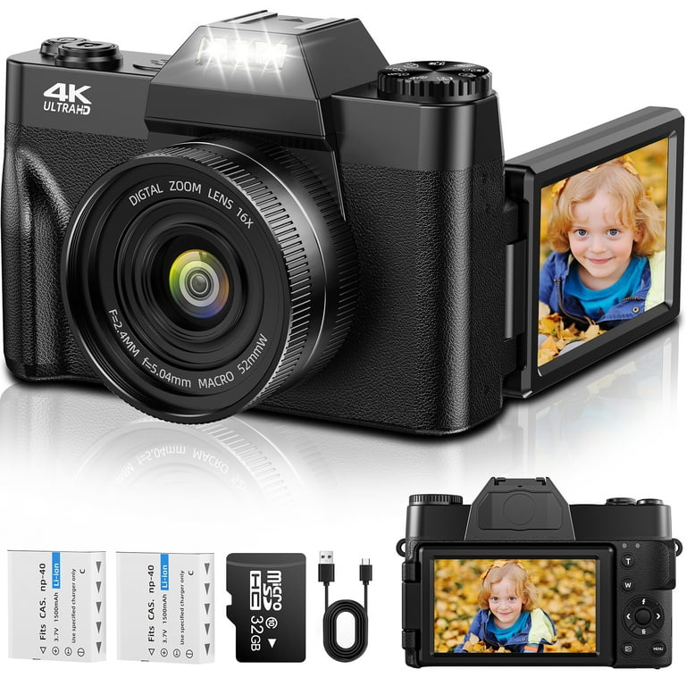 MARVUE Digital Camera, 4K 56MP Video Camcorder, 16x Zoom, 180Â