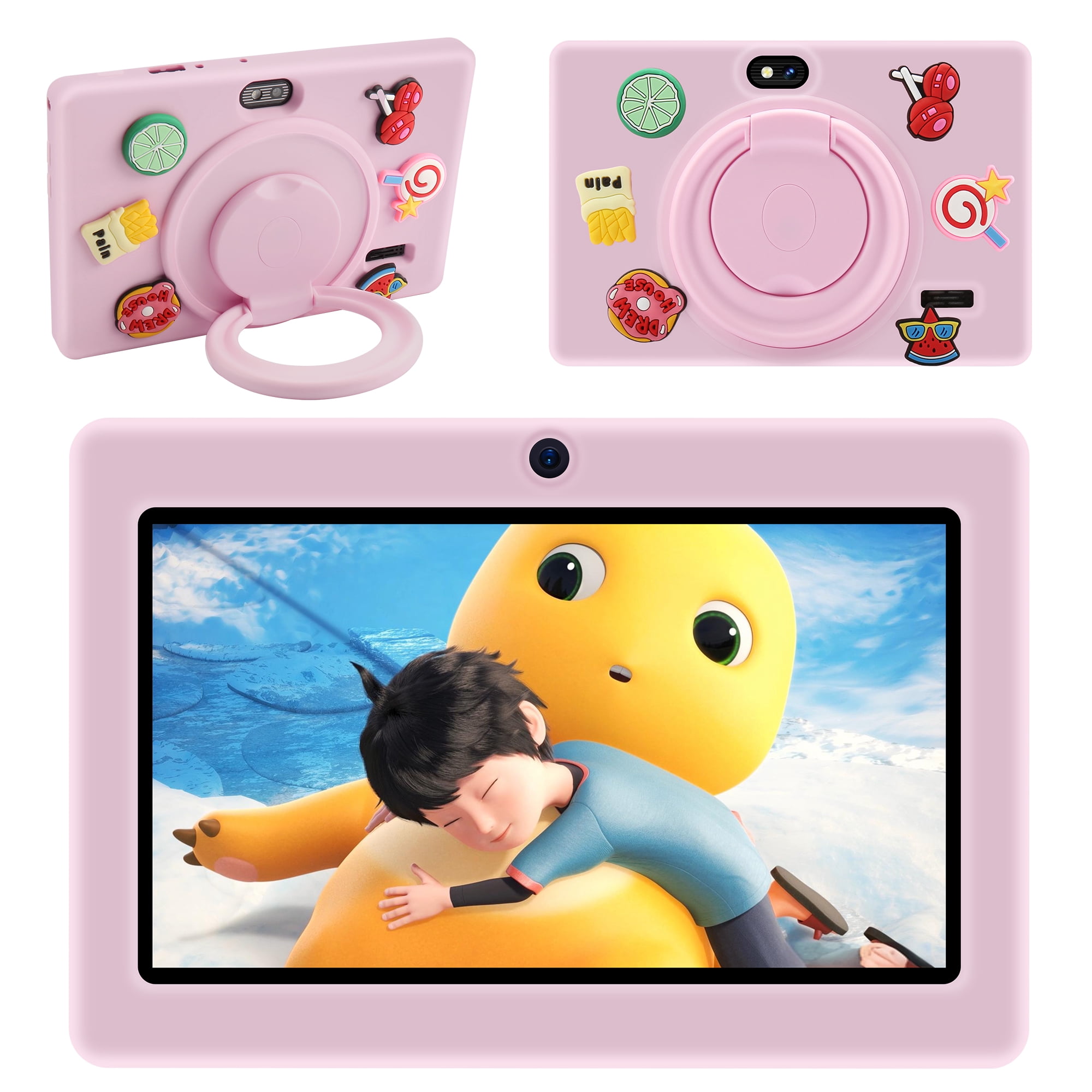 MARVUE Kids Tablet 7 inch Android 12 Tablet for Kids, 4GB+64GB, Kid Mode Pre-Installed Learning Tablet with Parental Control, Wifi Android Tablet, Kid-Proof Case-Pink
