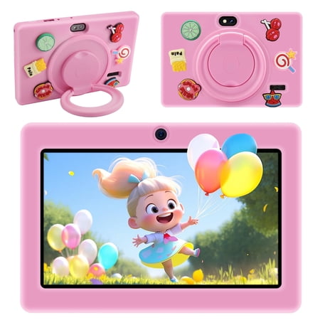 MARVUE Kids Tablet 7 Inch Android 12 Tablet for Kids, 4GB+64GB, Kid Mode Pre-Installed Learning Tablet with Parental Control, Wifi Android Tablet, Kid-Proof Case-Pink