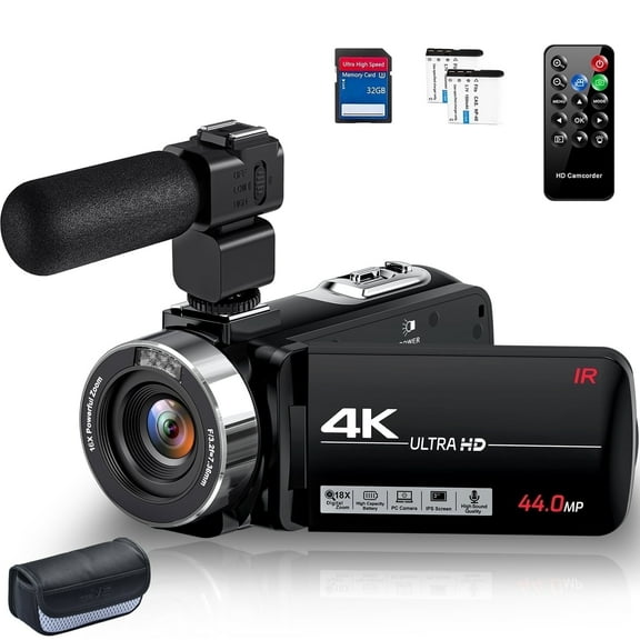 MARVUE Video Camera 4K 44MP 18X Zoom IR Night Vision with 32GB SD Card