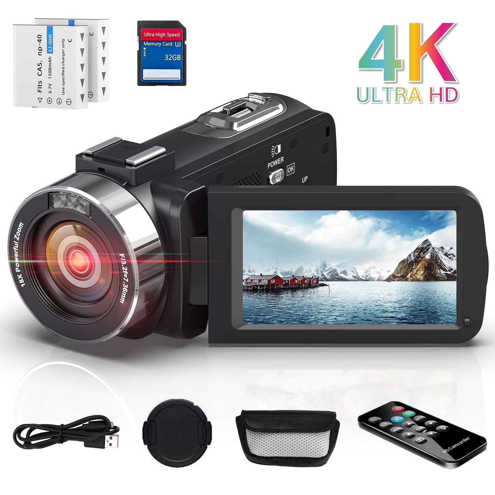 MARVUE Video Camera 4K 48MP 30FPS Camcorder 18X Digital Zoom 3.0" LCD Touch Screen Vlogging Camera for YouTube with IR Night Vision
