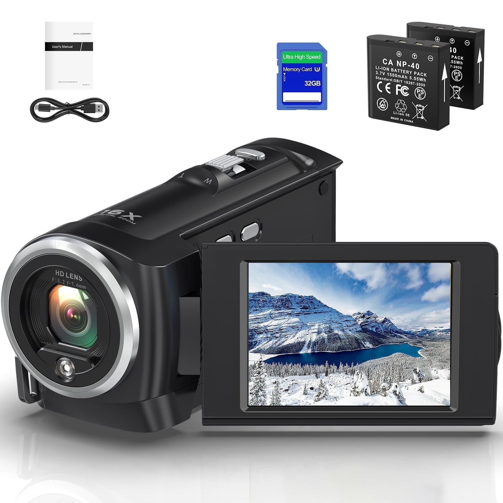 MARVUE Video Camera Camcorder 2.7K 50MP 16X Zoom Vlogging Camera 