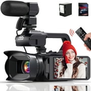 MARVUE Video Camera Camcorder 4K 64MP 60FPS,HD Auto Focus Vlogging 4.0" Touch Screen 18X Zoom Digital Camera with Charger, Microphone, Handhold Stabilizer, 64G SD Card, Remote Control