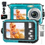 MARVUE Waterproof Camera 4K 48MP 11FT Underwater Camera Selfie Dual Screens 16X Digital Zoom Auto-Focus Waterproof Digital Camera for Snorkeling Blue