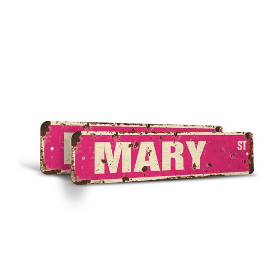 MARY Vintage Style Rustic Street Sign – (2 Pack) Childrens Name Room Sign Retro Decorative Wall Sign for Home, Bar, Garage, or Outdoor Use | 4" X 18" Aluminum Metal Road Sign