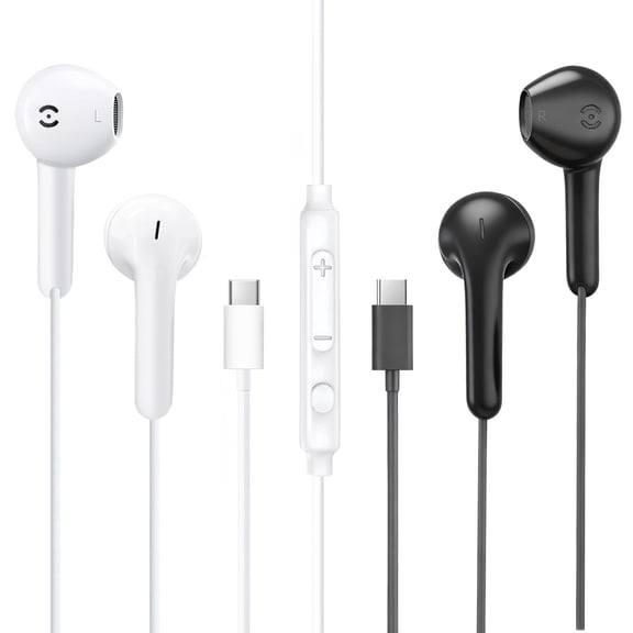 MAS CARNEY USB C Earbuds Wired Type-C Headphone with Mic for iPhone 15 16 iPad Samsung Galaxy S25 S24 A53 Google Pixel Xiaomi Redmi Huawei Honor Oppo Vivo 2 Pack