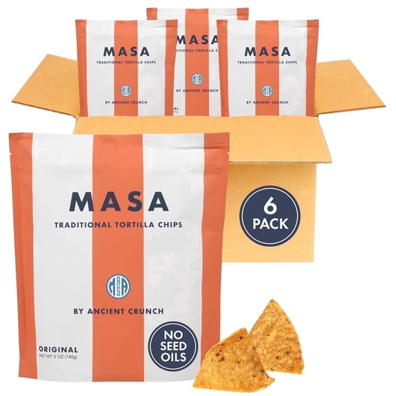 Ancient Crunch Masa Chips Traditional Tortilla Gluten Free Seed Oil-Free Crunchy Corn Chips 6-Pack 5 Oz