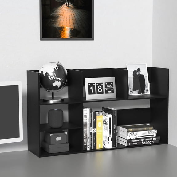 MASAKA B&W Large 3-Tier Desktop Organizer Shelf-Multi-Purpose Desktop Storage Unit - DIY Bookshelf for Office/Kitchen/Dorm Organization (Black)