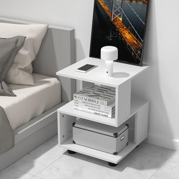 MASAKA B&W - Magic Cube White Nightstands, Modern Fashion Style - 2 Tier Rectangular Hollow Design Nightstands, Irregular nightstand Table, White