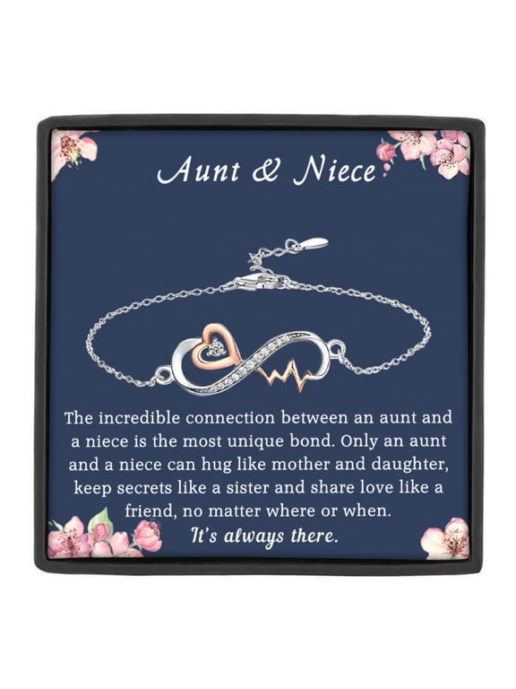 Aunt & Niece Infinity Heartbeat Bracelet with Sentimental Message Card and Gift Box, Gifts for Niece from Aunt, Birthday