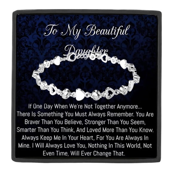 MASALADI To My Beautiful Daughter Interlocking Heart and Infinity Loop Link Bracelet with Touching Sentiment Card and Gift Box, Inspirational Gift for Her
