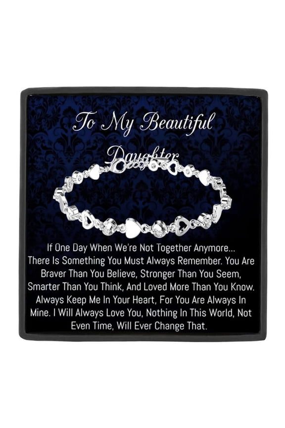 To My Beautiful Daughter Interlocking Heart and Infinity Loop Link Bracelet with Touching Sentiment Card and Gift Box, Inspirational Gift for Her