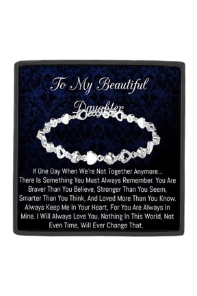 To My Beautiful Daughter Interlocking Heart and Infinity Loop Link Bracelet with Touching Sentiment Card and Gift Box, Inspirational Gift for Her