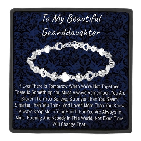 MASALADI To My Beautiful Granddaughter Interlocking Hearts Bracelet, Silver Heart and Heart Link Chain with Inspirational Message Card and Box, Sentimental Keepsake Gift for Her