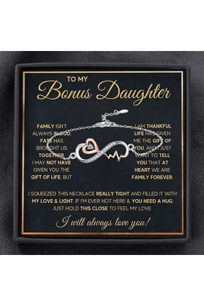 To My Bonus Daughter Infinity Heart Bracelet, Sentimental Message Card Jewelry Gift Box