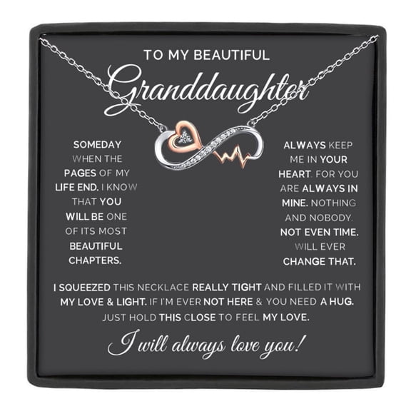 MASALADI To My Beautiful Granddaughter Infinity Heartbeat Necklace,Inspirational Message Card Jewelry Box, Christmas Birthday Graduation Gifts for Granddaughter