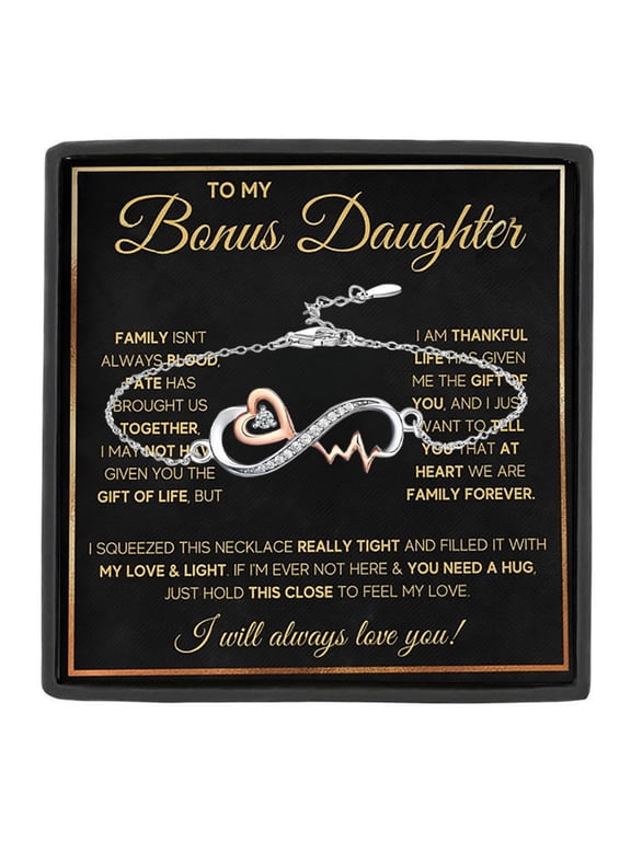 To My Bonus Daughter Infinity Heart Bracelet, Sentimental Message Card Jewelry Gift Box