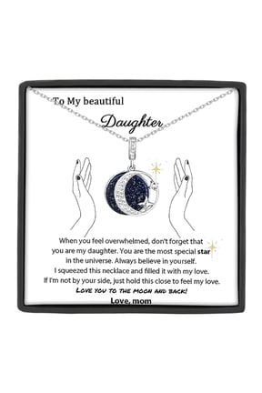 To My Daughter Moon and Star Necklace from Mom, Sentimental Celestial Jewelry Present for Graduation Birthday Christmas