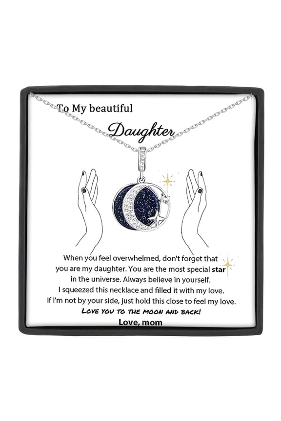 To My Daughter Moon and Star Necklace from Mom, Sentimental Celestial Jewelry Present for Graduation Birthday Christmas