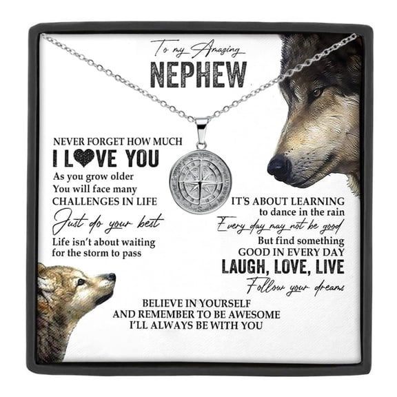 MASALADI To My Nephew Compass Necklace, Inspirational Graduation Birthday Christmas Gift Box