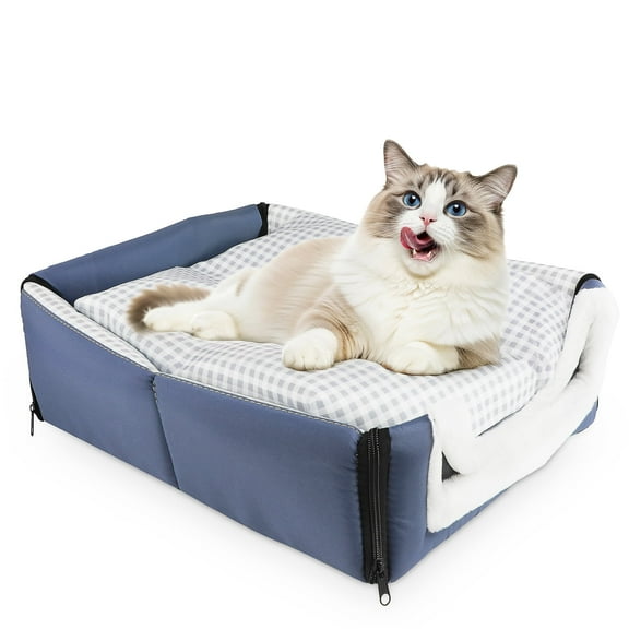 MASBRILL 2-in-1 Dog & Cat Bed with Reversible Pillow – Soft Warm Cozy Pet House for Indoor Puppy and Kittens with Anti-Slip Bottom, Foldable & Waterproof ,13.7inch