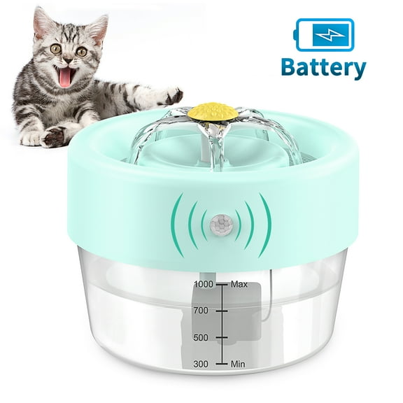 MASBRILL Cat Water Fountain, 1000mAh Battery Pet Water Fountain. Automatic Pet Drinking Fountain, Cat Fountain Blue 35 oz