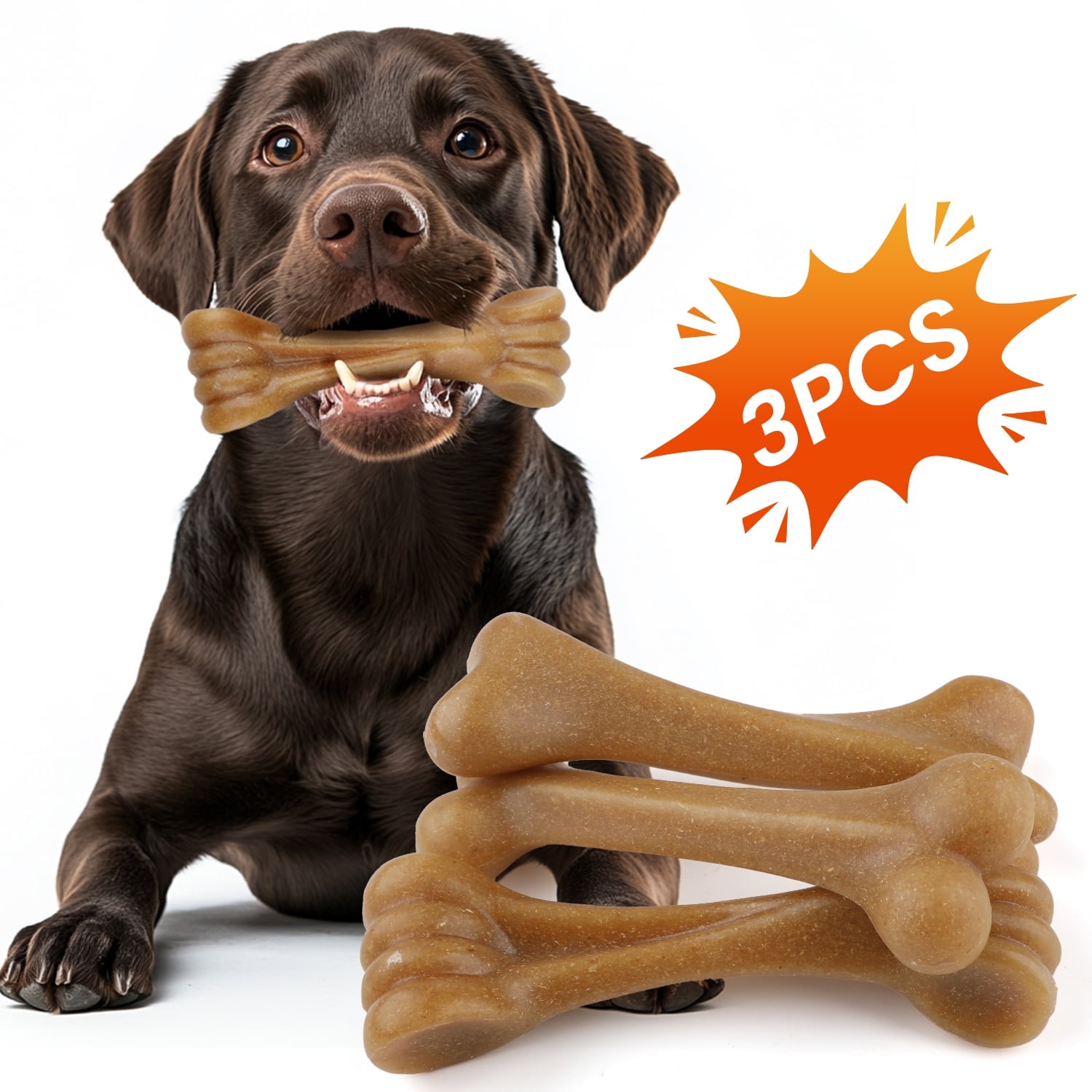 MASBRILL Dog Chew Toys for Aggressive Chewers  3-Pack, Bone Shape, Eco-Friendly, Teeth Cleaning & Anxiety Relief for  Puppy to Medium Dogs