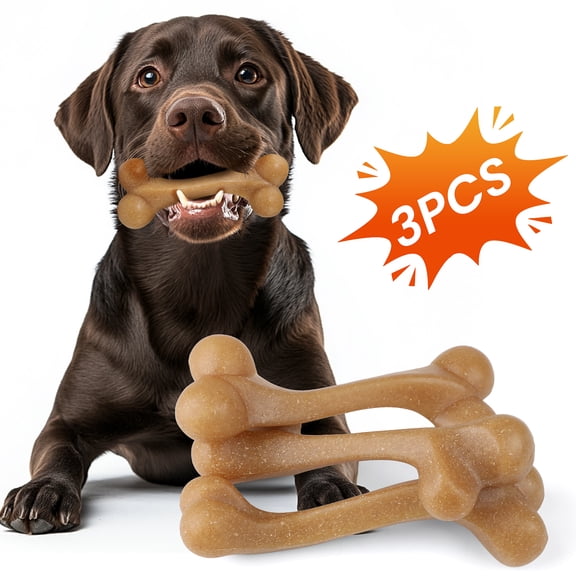 MASBRILL Dog Chew Toys for Aggressive Chewers  3-Pack, Bone Shape, Eco-Friendly, Teeth Cleaning & Anxiety Relief for Puppy to Medium Dogs